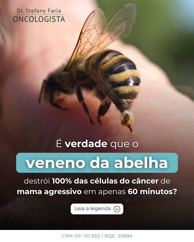 E verdade que o veneno da abelha destroi cem por cento das celulas do cancer de mama agressivo em 60 minutos